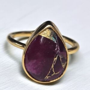 18k Gold Plated Pear Shape Red Mohave Turquoise Ring